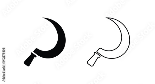 Two depictions of a sickle one solid black and one outlined
