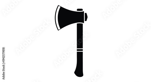 Simple black silhouette of an axe on a white background