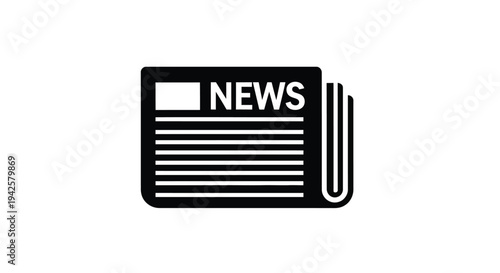 Simple black and white icon depicting a folded newspaper with the word news