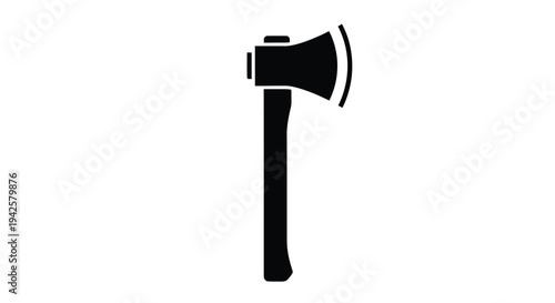 Simple black silhouette of a classic hand axe on a white background