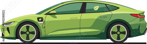 Modern green electric car charging with eco friendly design elements