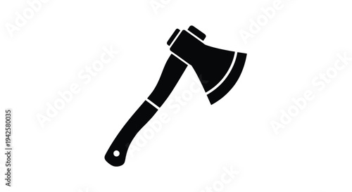 Simple black silhouette of a hand axe on a white background