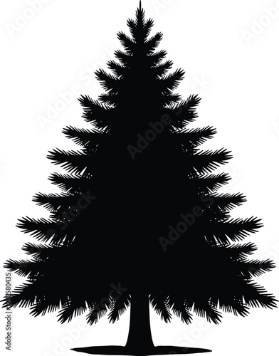 Realistic pine tree silhouette isolated on white background evergreen conifer forest nature vector illustration