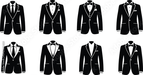 Men Tuxedo and Formal Suit Jackets Collection Vector Illustration Set