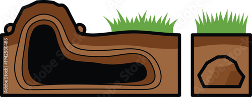 Ground Cross Section with Underground Tunnel Soil Layers Vector Illustration