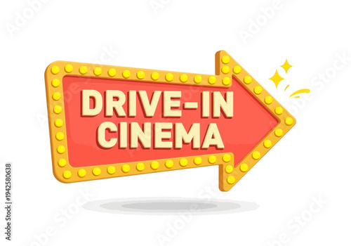 Drive-In Cinema Arrow Sign with Marquee Lights, Retro Entertainment Experience