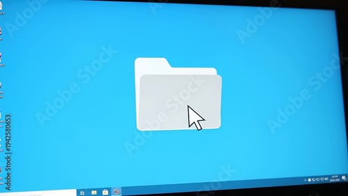 Computer screen displays a white folder icon with a cursor pointing to it.