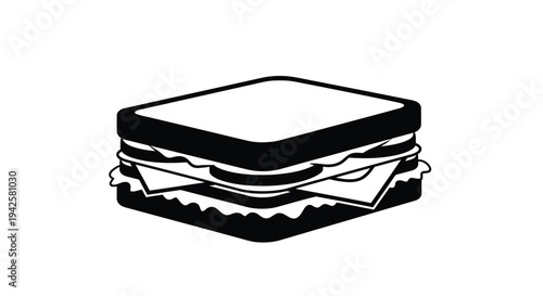 A simple black and white illustration of a stacked sandwich