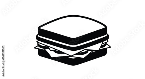 Simple black and white illustration of a stacked sandwich with visible fillings