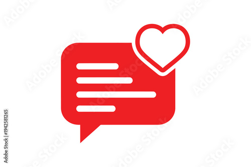 Red speech bubble with heart icon, symbolizing love and affection in digital communication, chat, or texting.