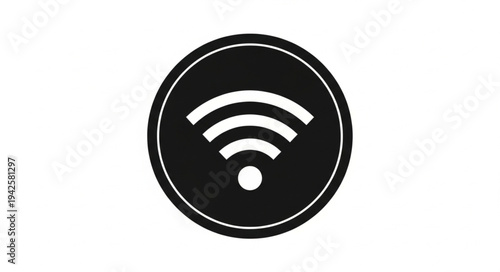 Black and White WiFi Icon in a Circular Frame.