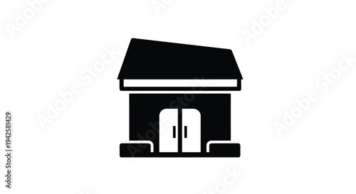 Simple black silhouette of a small building with a pitched roof