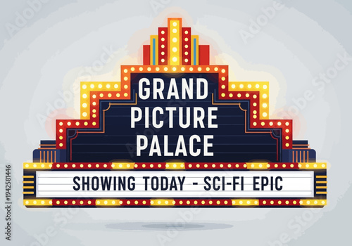 Grand Picture Palace Showing Today - Sci-Fi Epic Retro Movie Theater Marquee