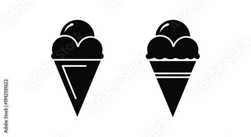 Two black and white ice cream cone illustrations side by side