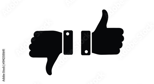 Two hands displaying opposing gestures thumbs up and thumbs down