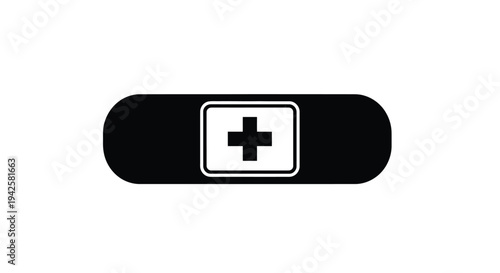 Simple black adhesive bandage with a white cross symbol displayed