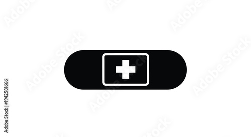 Simple black adhesive bandage with a white cross symbol displayed
