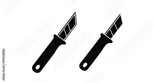 Two identical black silhouette utility knives on a white background