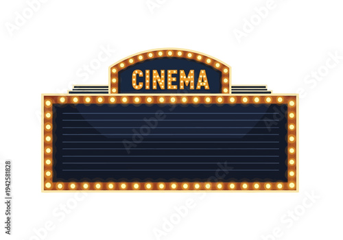 Retro Cinema Marquee Sign with Illuminated Bulbs and Blank Space for Text