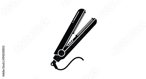 A simple black and white illustration of a hair straightener