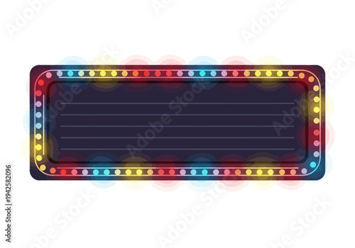 Retro marquee sign with colorful lights and blank space for text, vintage movie theater or event announcement