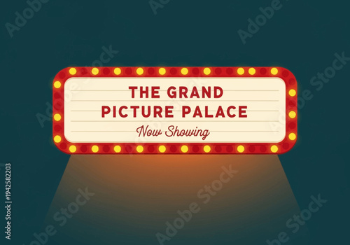 The Grand Picture Palace A Vintage Cinema Marquee Sign with 'Now Showing' Text