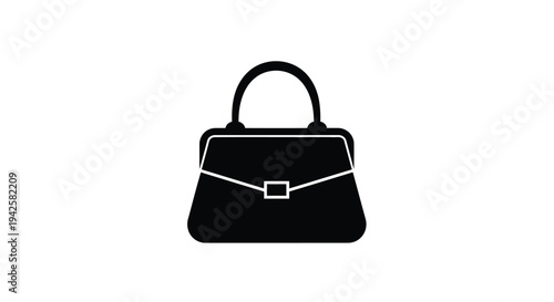 Simple black and white icon of a classic handbag with a top handle