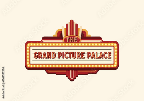 Retro movie theater marquee sign that reads The Grand Picture Palace