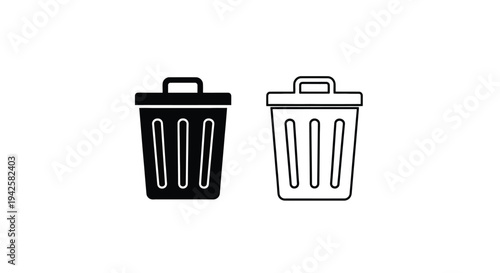 Two black and white illustrations of a wastebasket showing different styles