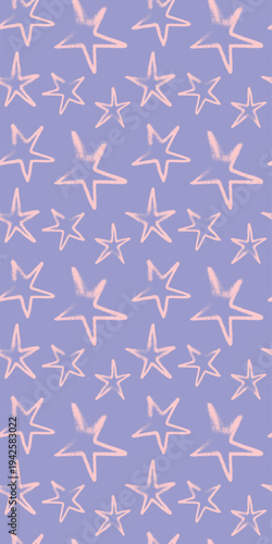Template cosmetic label design with seamless stars pattern — vector hand drawn spray effect. Star background for childish banner, dreamlike design, childlike wrapping and branding