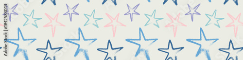 Template cosmetic label design with seamless stars pattern — vector hand drawn spray effect. Star background for childish banner, dreamlike design, childlike wrapping and branding