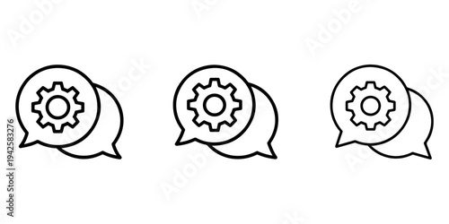 Chat bubble icons with gear symbol vector icons representing settings or technical support discussions
