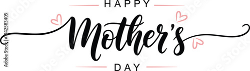 Elegant happy mother's day script with pink hearts, a minimalist vector graphic expressing love 