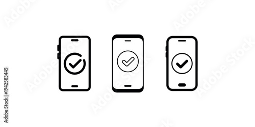 Smartphone with check mark icon vector mobile phone with approved sign symbol verified success confirmed digital technology