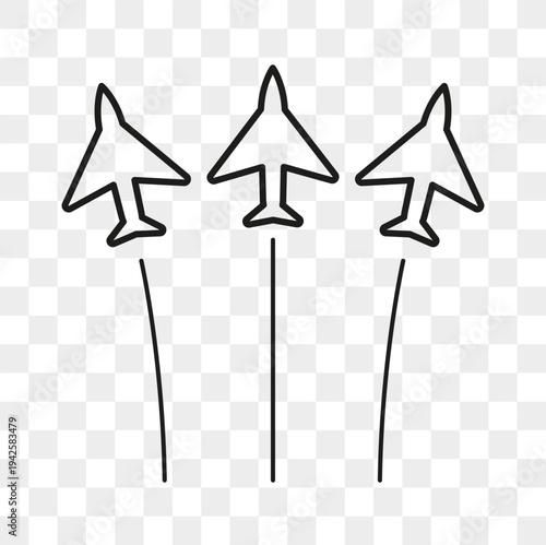 Professional triple airplanes. Powerful military Vector. Formidable aviation formations. Ascending aircraft collective.