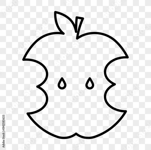 Applecore fruitfulness icon. Organical Vector outlines. Nutritional wastage symbolisms. Healthinesses snacking elements.