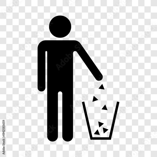 Trashman personality icon. Littering Vector sign. Recycling wastage symbolisms. Cityscape environmentalist element.