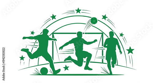 Green soccer player icons isolated on White Background