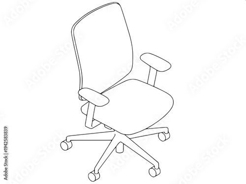 “Minimal monochrome outline drawing of an ergonomic gaming chair with padded backrest, side wings, armrests and swivel wheel base, simple clean line art, coloring page style.”