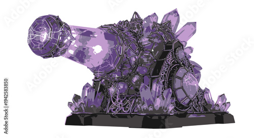 Mystical Cannon with Amethyst Crystals, Fantasy Weapon Design