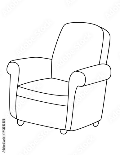 “Minimal monochrome outline drawing of an ergonomic gaming chair with padded backrest, side wings, armrests and swivel wheel base, simple clean line art, coloring page style.”