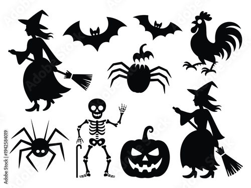 Halloween silhouette icons collection set.