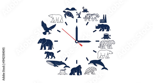 Clock with animal icons isolated on White Background