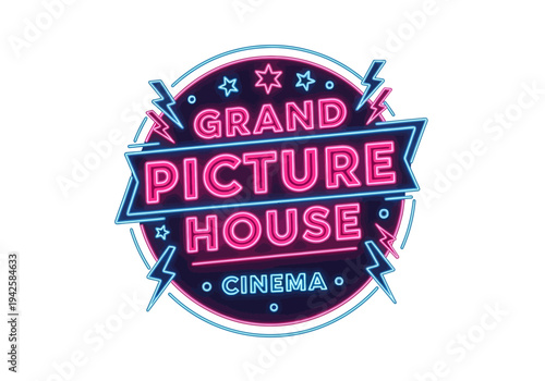 Grand Picture House Cinema A Vintage Neon Sign for a Classic Movie Theater Experience