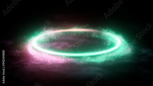 Vibrant swirling neon orb with magical circles for fantasy design