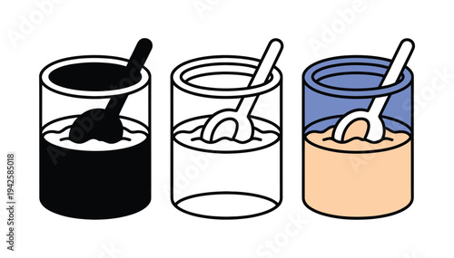 Three liquid mixing beakers with spoons.
