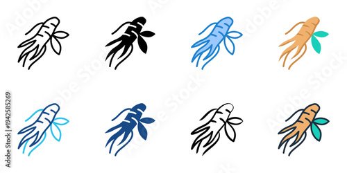 Herbs and roots icons set multiple style collection. Editable stroke 
