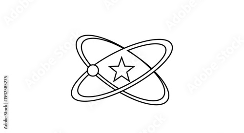 Abstract Atom or Orbital Model with a Star in the Center, Science and Technology Icon, Isolated White Background