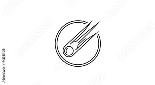 Stylized Comet or Meteorite Falling in a Circle Outline Icon, Space Astronomy Concept, Isolated White Background