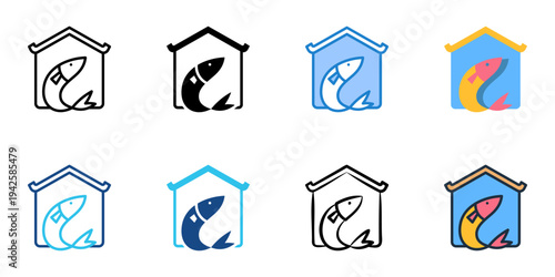 Fresh fish market icons set multiple style collection. Editable stroke 
